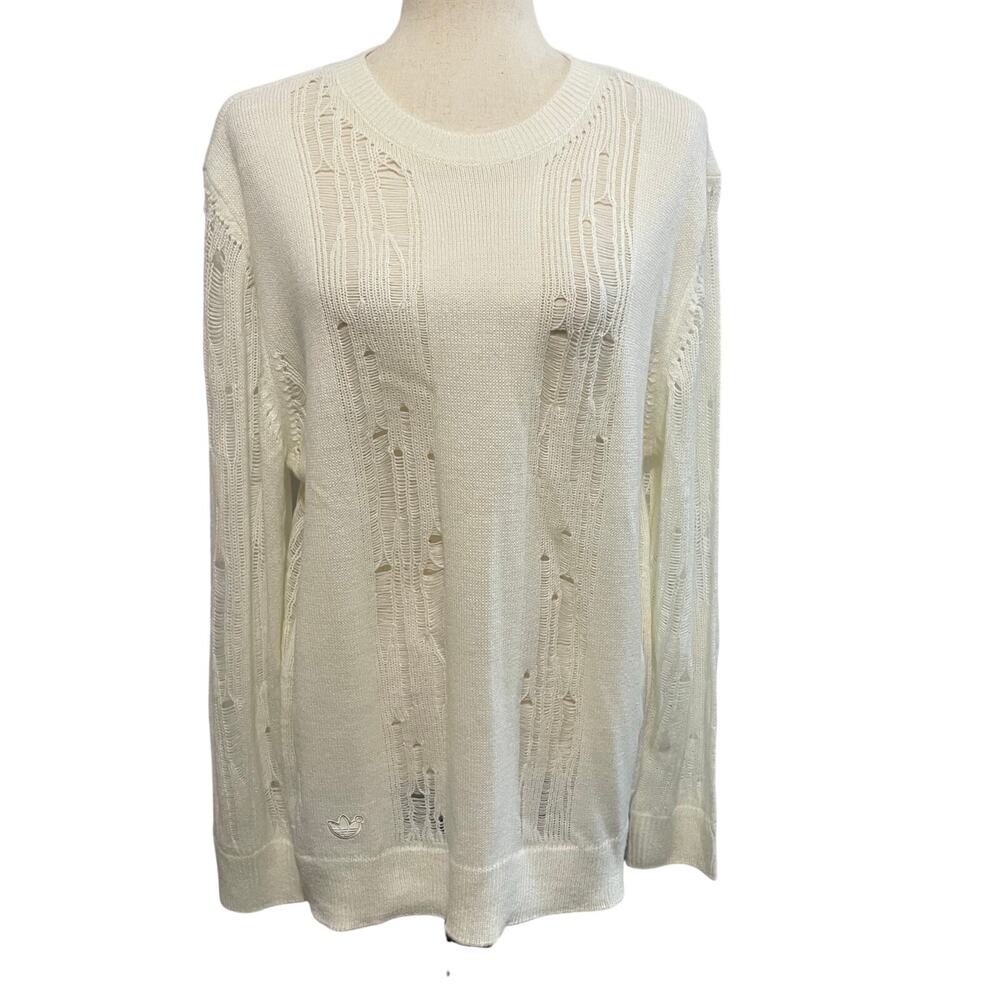 Adidas Originals Sweater Unisex Distressed Wool Blend  Women's sz M Cloud White